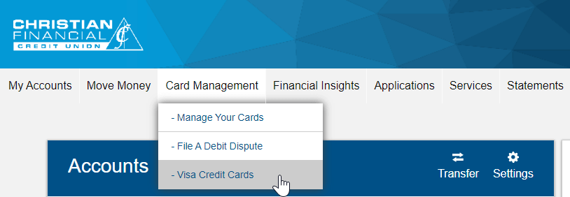Credit Card Manager Home page
