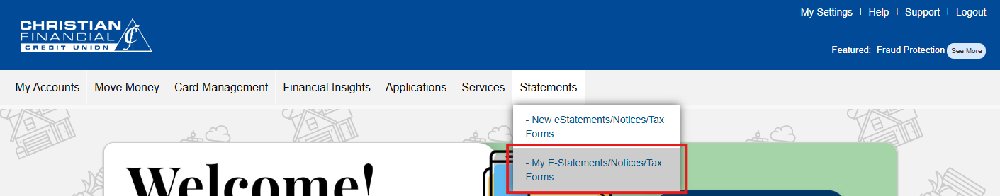 Screenshot on Digital Banking accessing statements